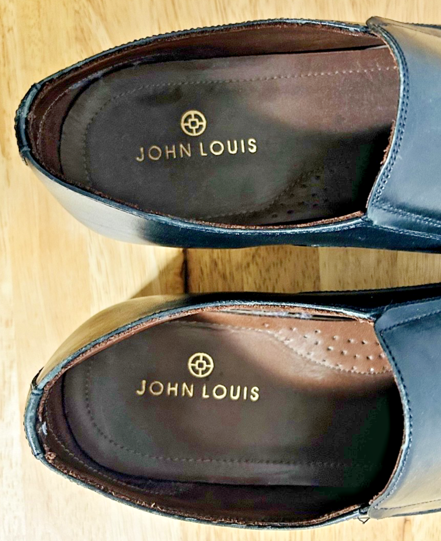 John Louis Men's Black Leather Wingtip Slip-On Dress Shoes Size 10 US
