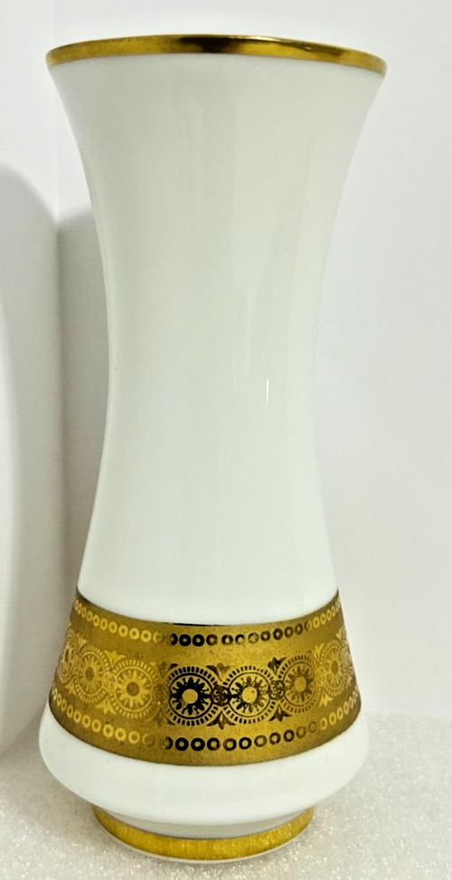 Vohenstrauss Bavaria Gold Gilt Milk Glass Vases Set 8” & 6”