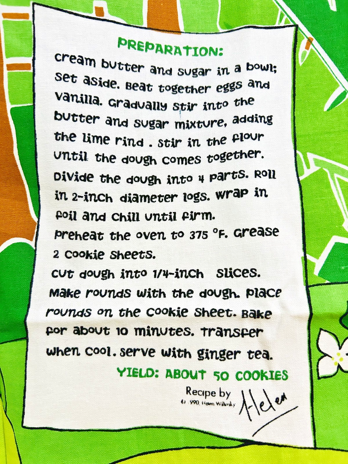 Vintage Jamaican Lime Cookies Recipe Tea Towel Cotton Kitchen Towel