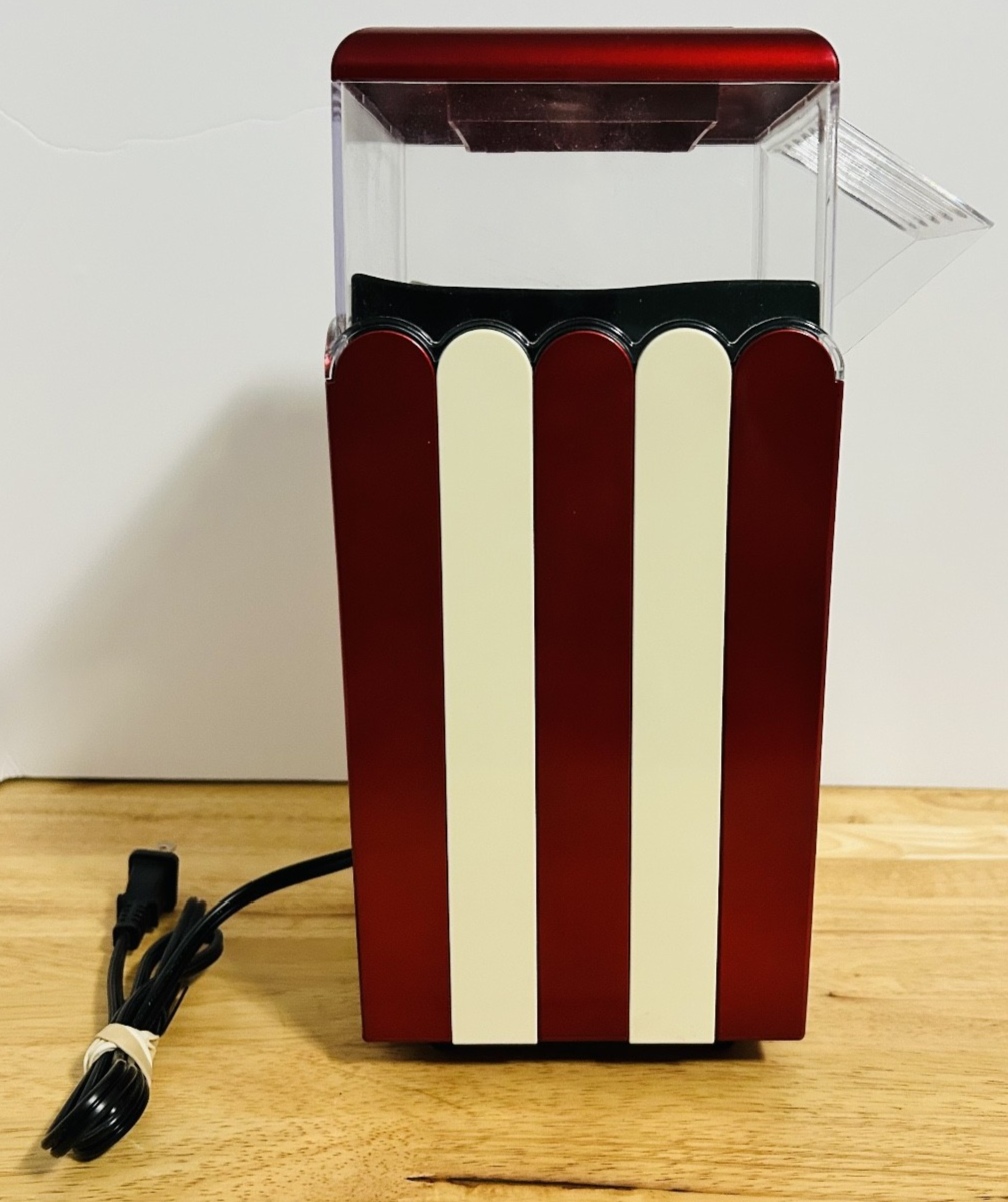 EGOHNE Red & White Air Popcorn Maker Retro Style Hot Corn Popper Tested