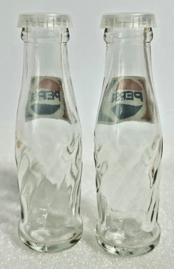 Vintage Pepsi Cola Mini Glass Bottles Salt & Pepper Shakers Set w/ Caps