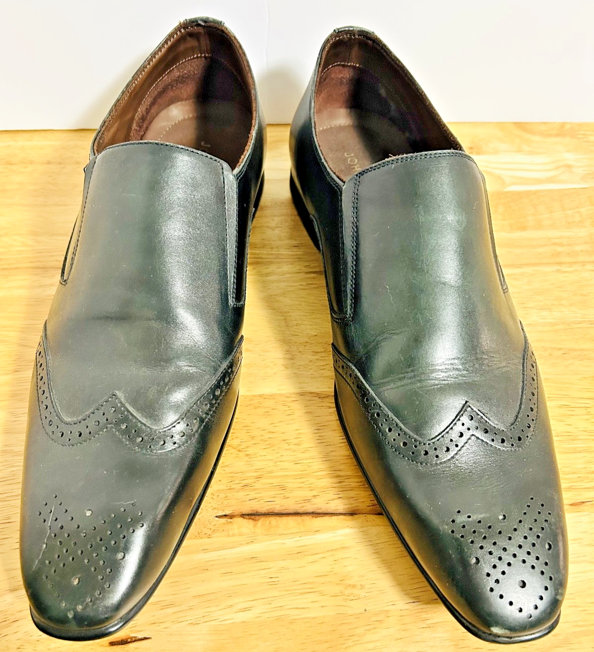 John Louis Men's Black Leather Wingtip Slip-On Dress Shoes Size 10 US
