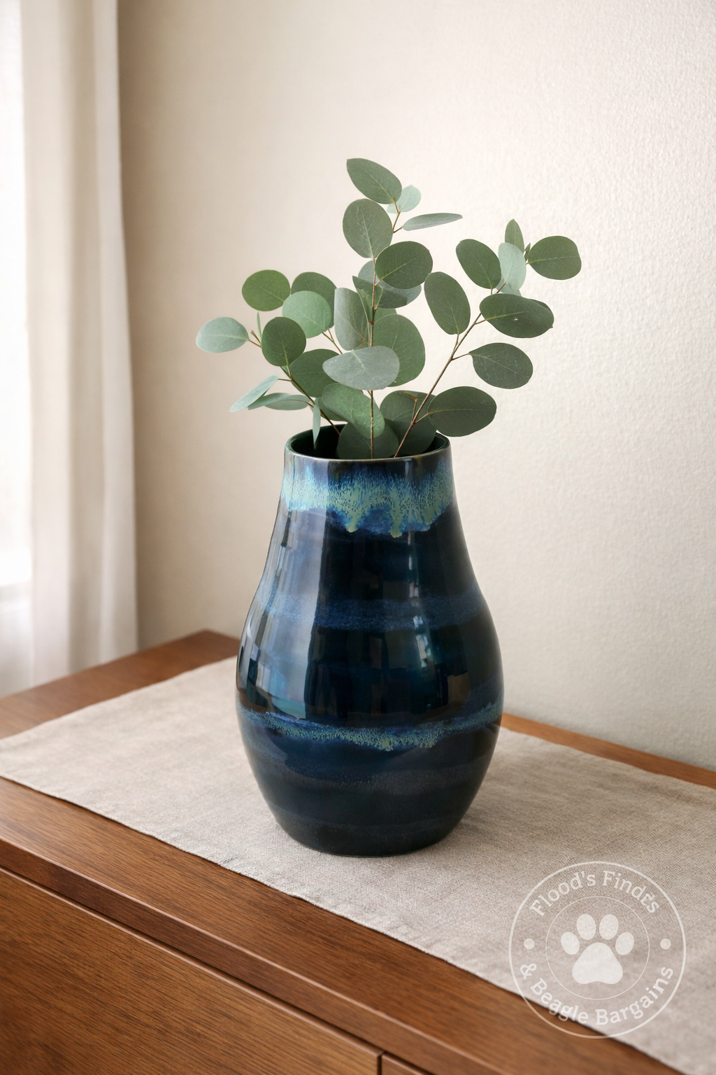 Blue Green Drip Glaze Art Pottery Vase 10" Studio Ceramic Modern