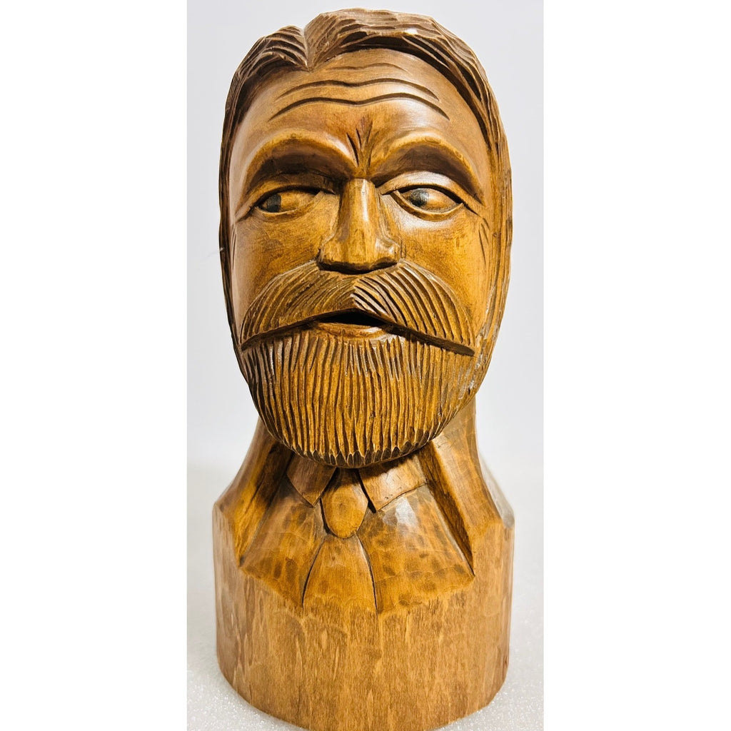 Vintage Wooden Carved Bust KNUTH Man Bearded Man Figurine Statue