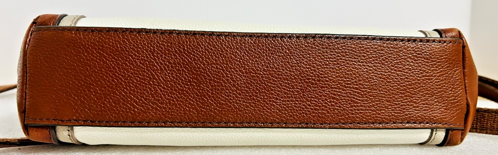 Fossil Leather Crossbody Bag Brown & Cream Key Charm Zip Top