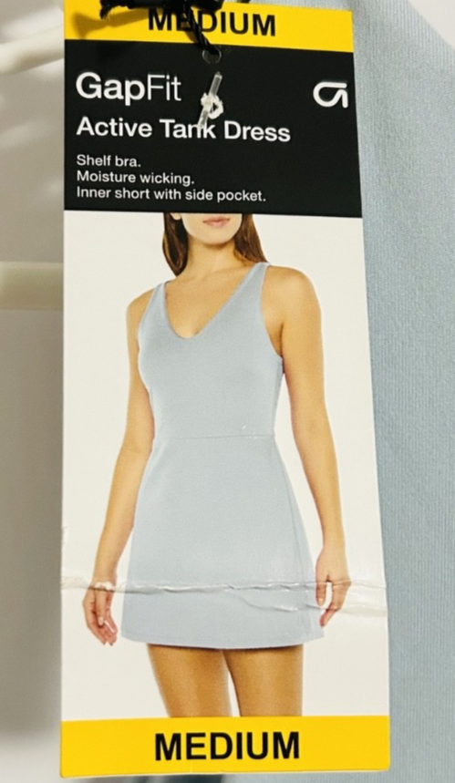 GapFit Active Tank Dress Medium Light Blue Shelf Bra NWT