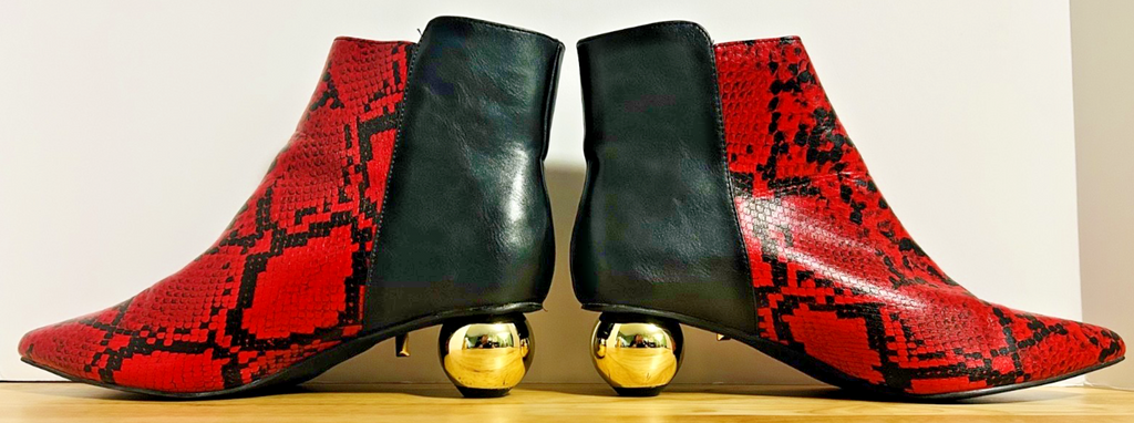 Ninety Union Priceless Red Snakeskin Ankle Boots Sz 9 Gold Heel