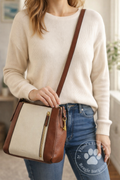 Fossil Leather Crossbody Bag Brown & Cream Key Charm Zip Top