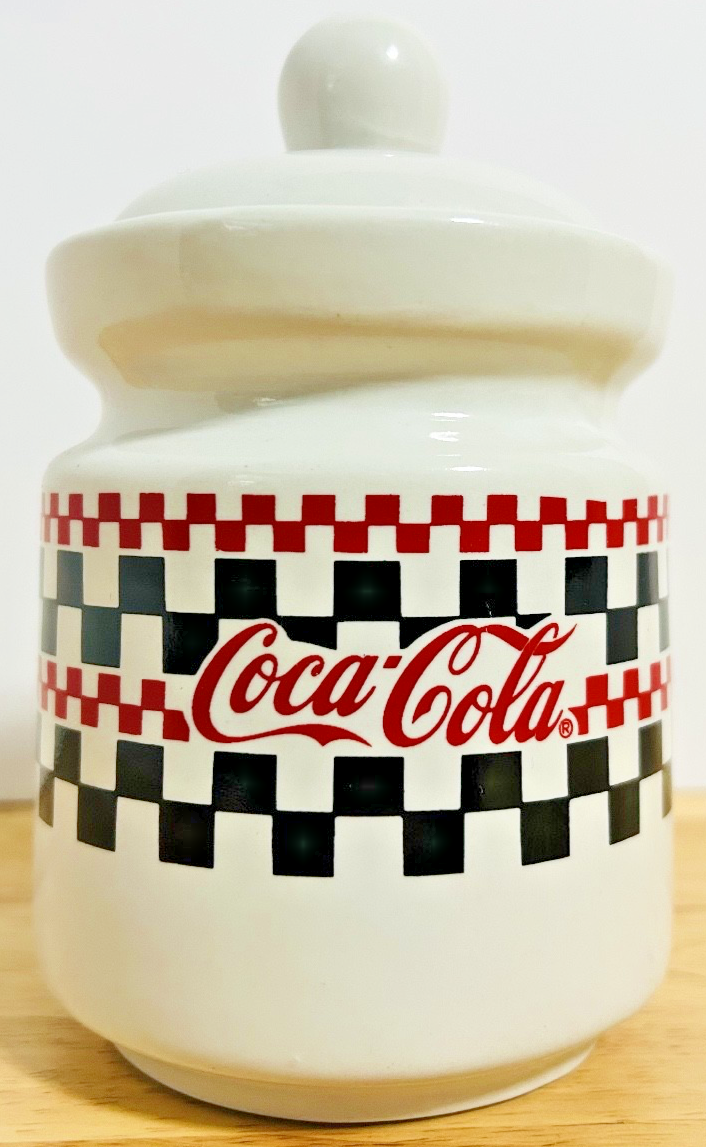 Vintage Coca-Cola Checkerboard Stoneware Canister Set of 4 w/ Lids & Box