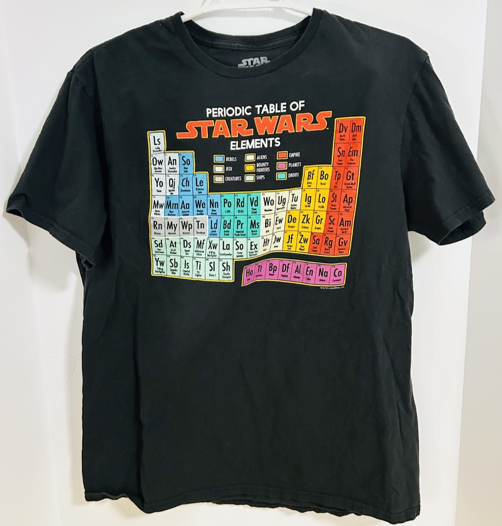 ⭐ Star Wars Periodic Table Elements Graphic T-Shirt Size L Black Cotton