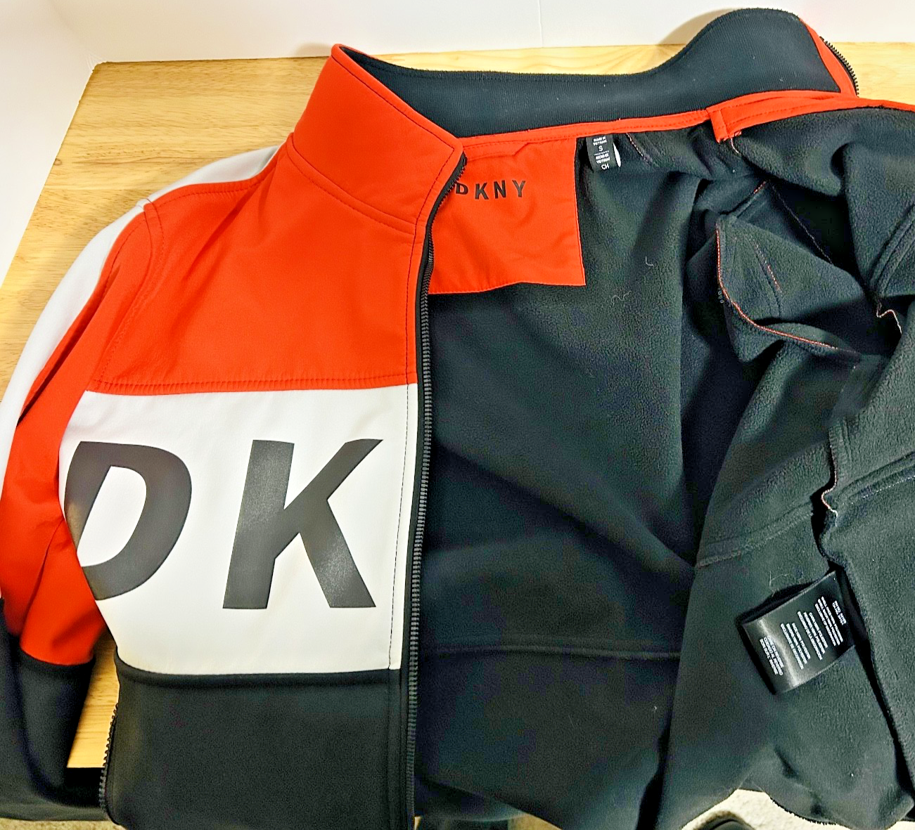 DKNY Boys Track Jacket Orange Black White Full Zip Logo Size Small