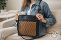 Sondra Roberts Black Faux Leather Woven Crossbody Bag Gold HW