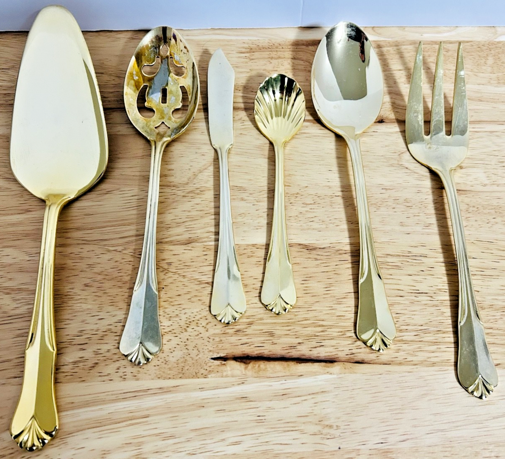 Hampton Silversmiths Gold Serving Pieces 6 Pc Set Spoon Fork Cake Server