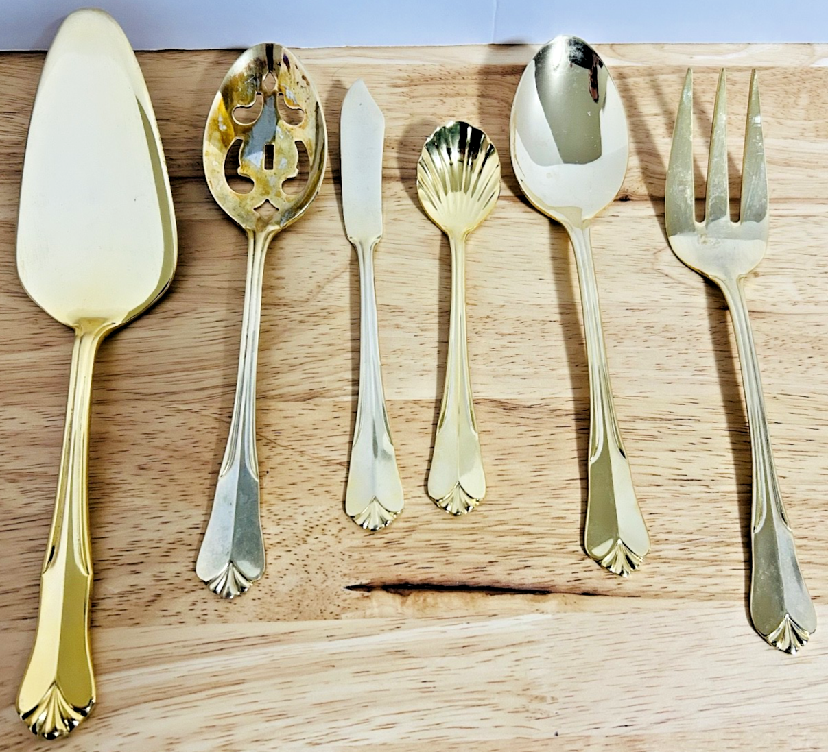 Hampton Silversmiths Gold Serving Pieces 6 Pc Set Spoon Fork Cake Server