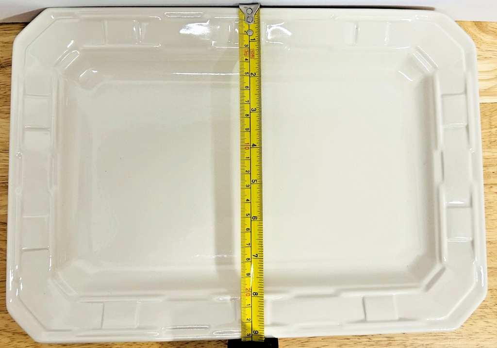 Longaberger Rectangular Pottery Serving Tray Heirloom Ivory 30370 w / Box & Card