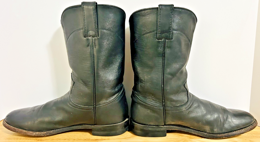 Justin 3703 Black Leather Roper Boots Womens 8.5B USA Western