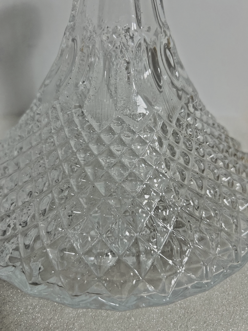 Vintage Cut Glass Crystal Decanter w Stopper 11” Tall Diamond Pattern