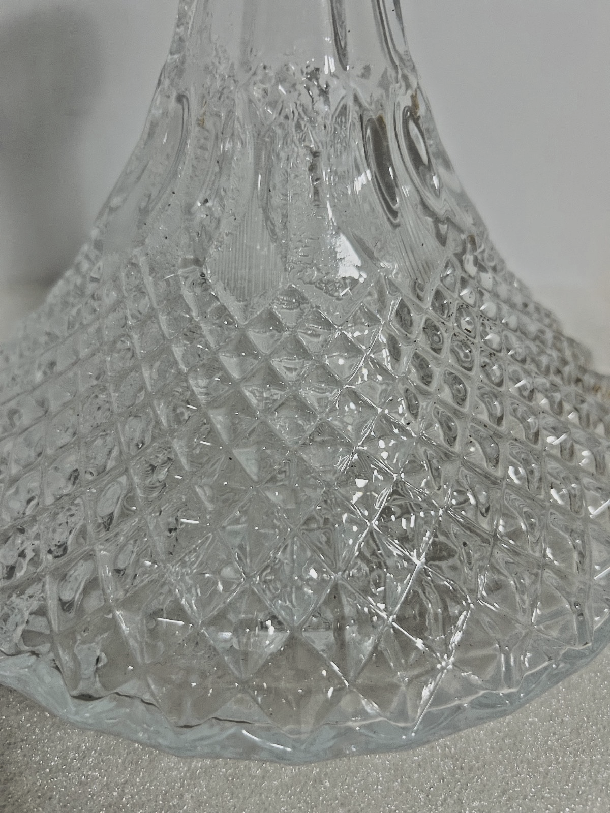 Vintage Cut Glass Crystal Decanter w Stopper 11” Tall Diamond Pattern