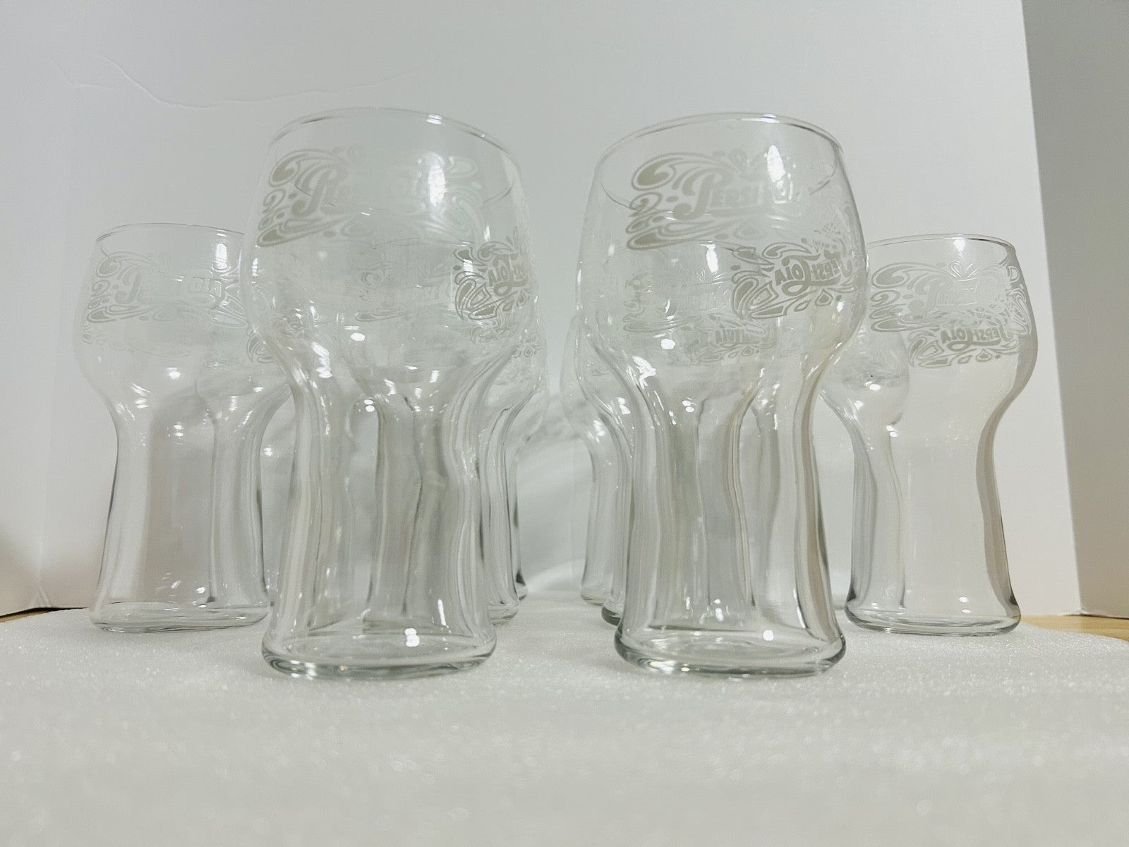 Set of 10 Pepsi-Cola Logo Glasses Vintage Promo Goblet Style Soda Cups