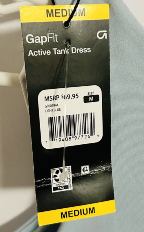 GapFit Active Tank Dress Medium Light Blue Shelf Bra NWT