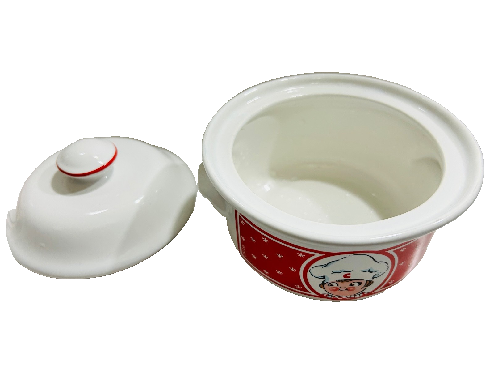 Vtg Campbell's Soup Bowl 1998 Mug Cup w/ Handles & Lid Red & White Ceramic