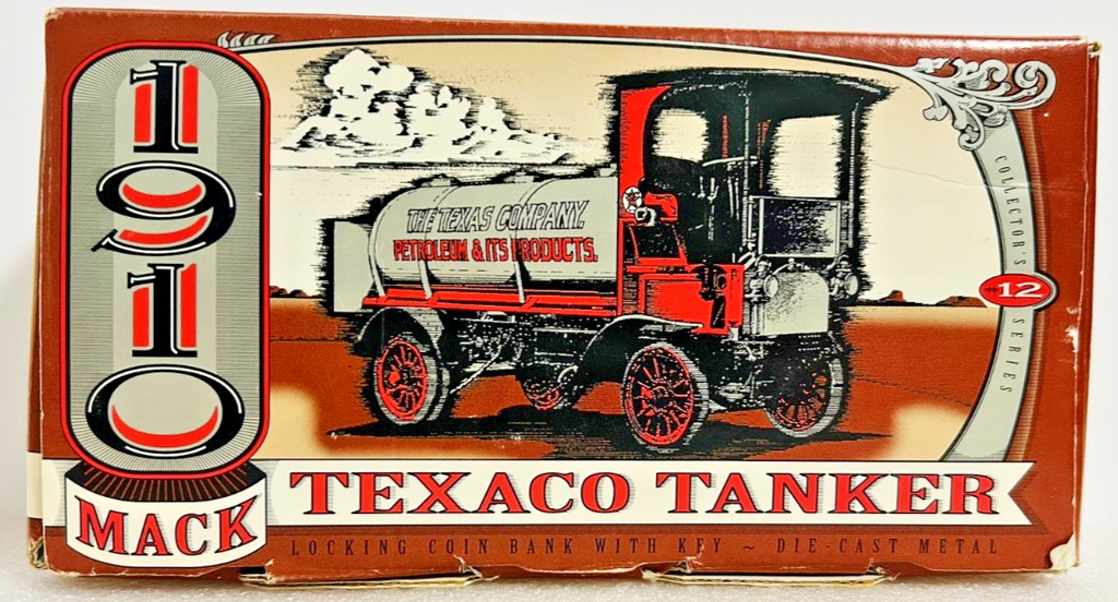 1995 Ertl Texaco 1910 Mack Tanker Coin Bank Diecast w/ Box & Paperwork