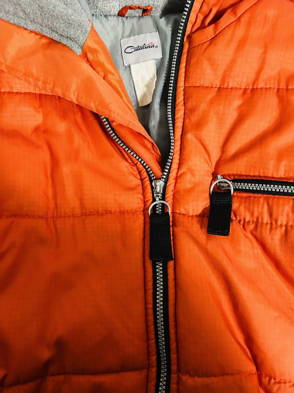 Catalina Orange Puffer Jacket Hooded Zip Mens Large 22x27