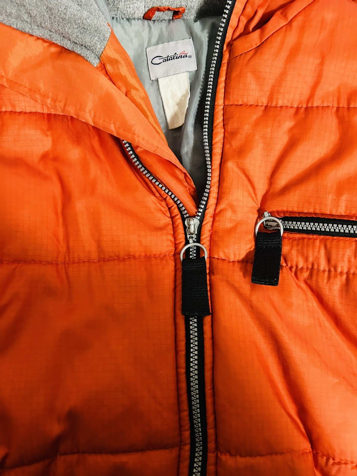 Catalina Orange Puffer Jacket Hooded Zip Mens Large 22x27