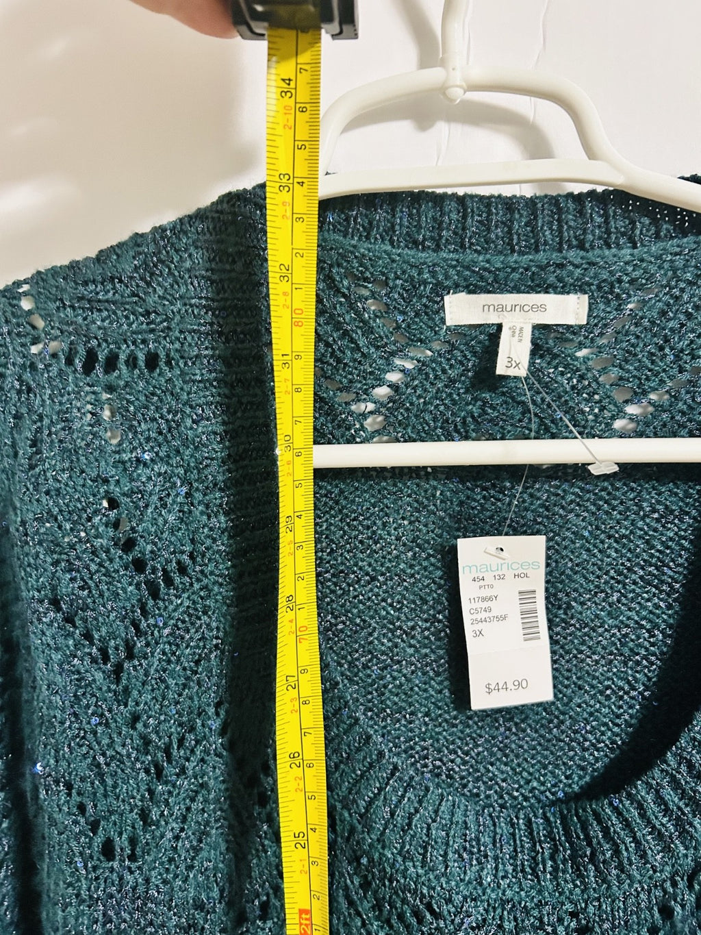 Maurices 3X Teal Metallic Knit Sweater V-Neck Plus Size NWT