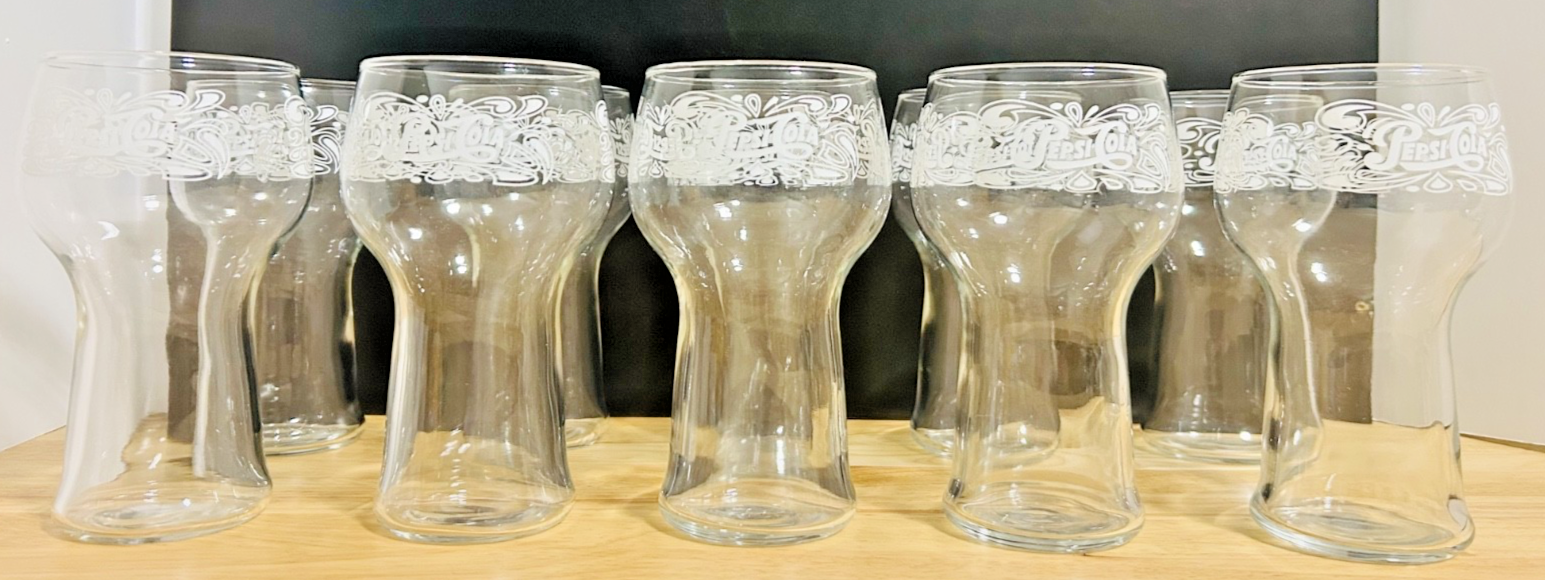 Set of 10 Pepsi-Cola Logo Glasses Vintage Promo Goblet Style Soda Cups