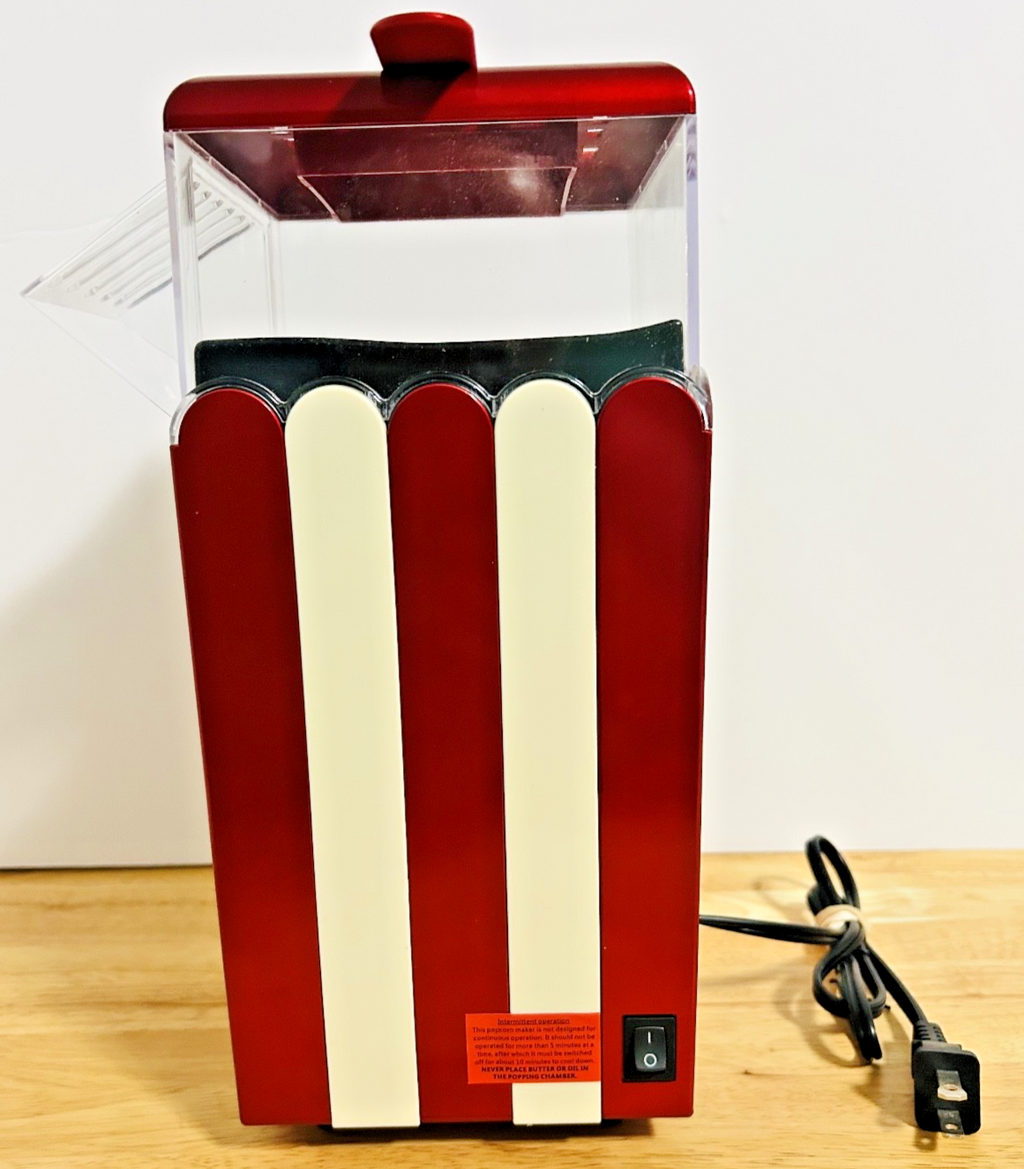 EGOHNE Red & White Air Popcorn Maker Retro Style Hot Corn Popper Tested