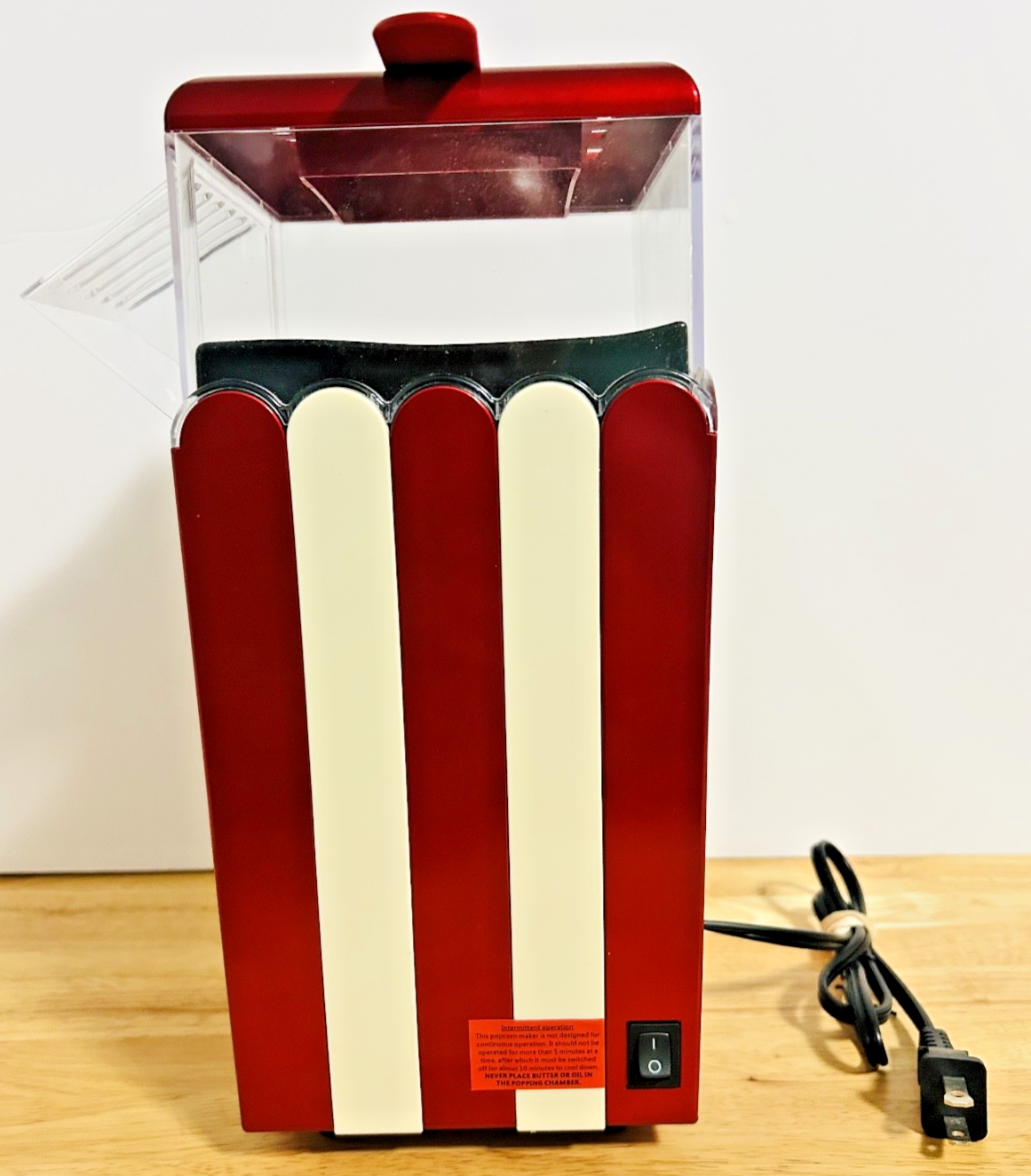 EGOHNE Red & White Air Popcorn Maker Retro Style Hot Corn Popper Tested