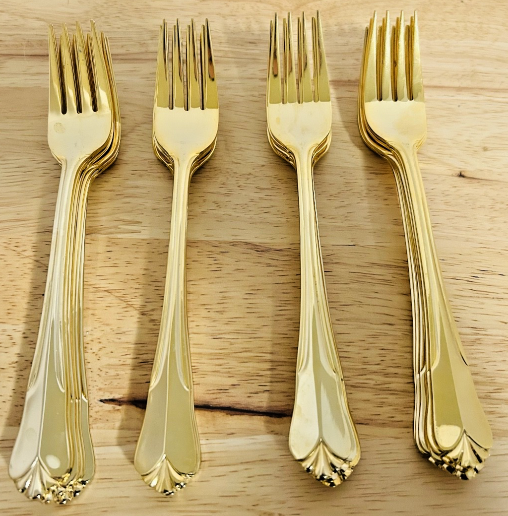 Hampton Silversmiths Gold Salad Forks Lot of 24 Stainless Replacement China 247