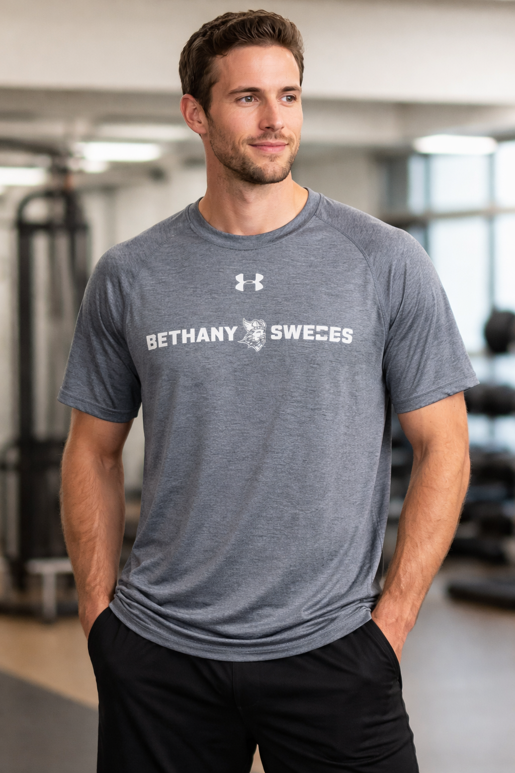 Under Armour Bethany Swedes Shirt Mens LG Gray HeatGear