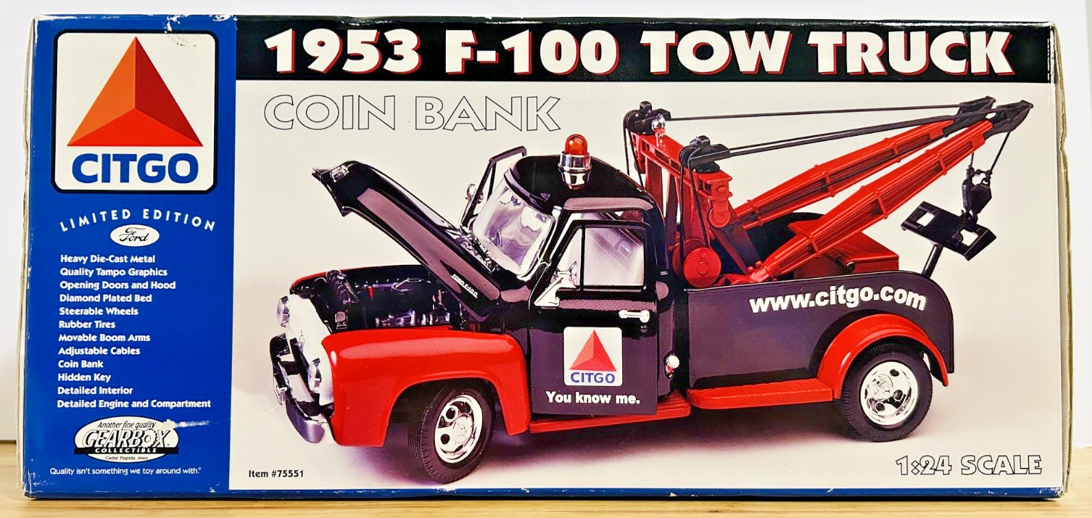 Gearbox Citgo 1953 Ford F-100 Tow Truck Coin Bank 1:24 Diecast