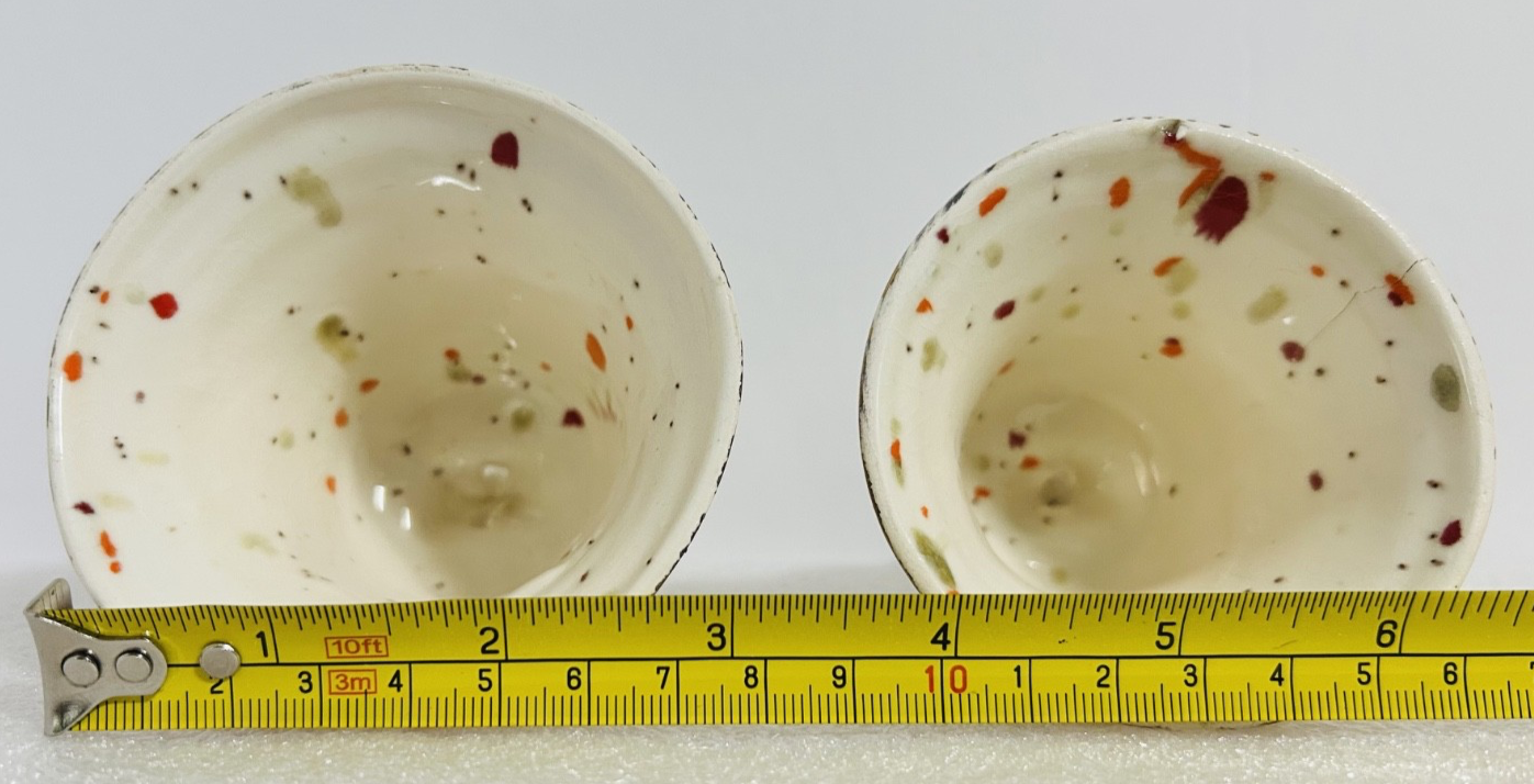 Vintage Splatter Art Pottery Butterfly Dish & Bird Bell Set 3pc