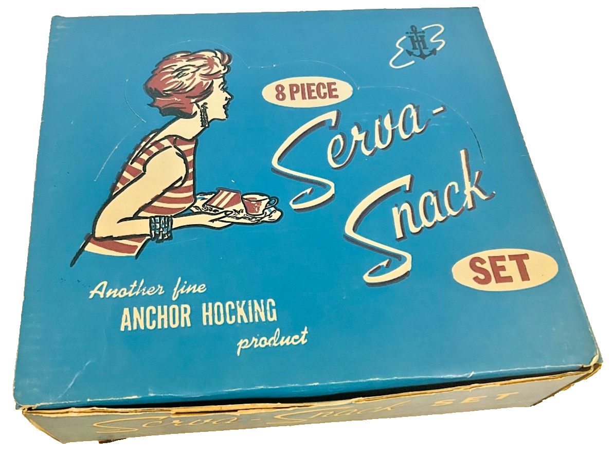 Vintage Anchor Hocking Grape Snack Set 8pc Serna Clear Glass w Box
