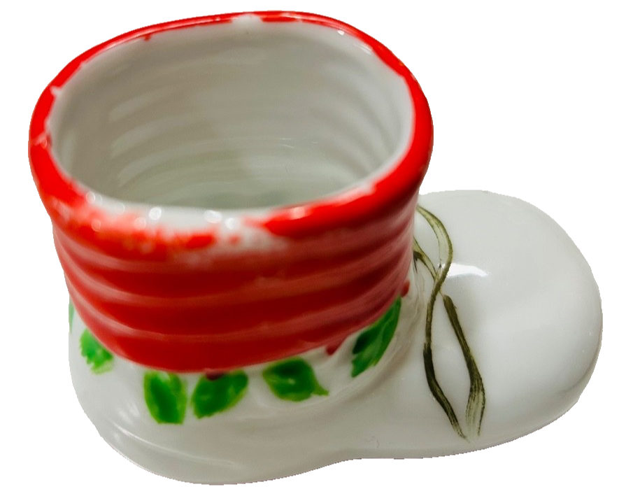 2 Christmas Miniature Santa Boot Ceramic/Porcelain Holiday Decor