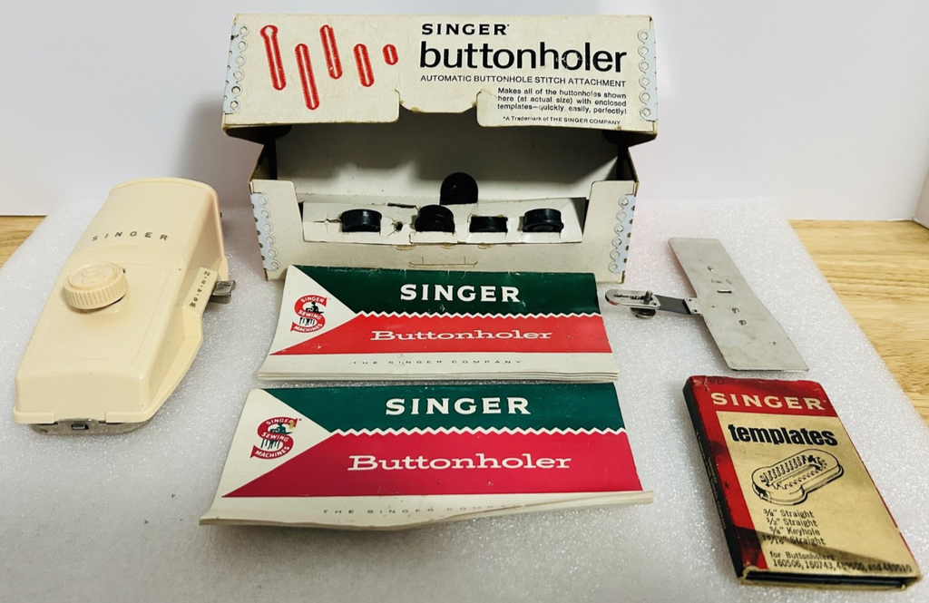 Singer Automatic Buttonholer Attachment w Templates Box Manuals Made USA