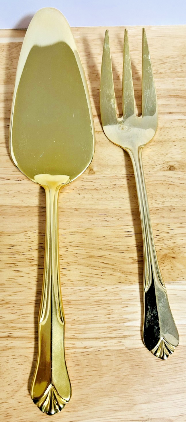 Hampton Silversmiths Gold Serving Pieces 6 Pc Set Spoon Fork Cake Server