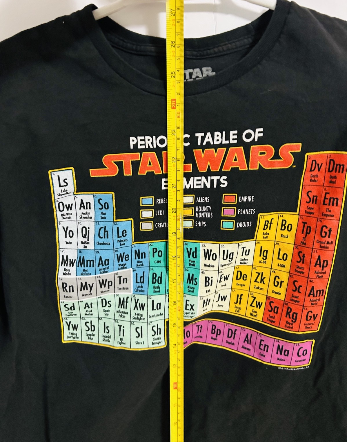 ⭐ Star Wars Periodic Table Elements Graphic T-Shirt Size L Black Cotton