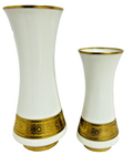 Vohenstrauss Bavaria Gold Gilt Milk Glass Vases Set 8” & 6”
