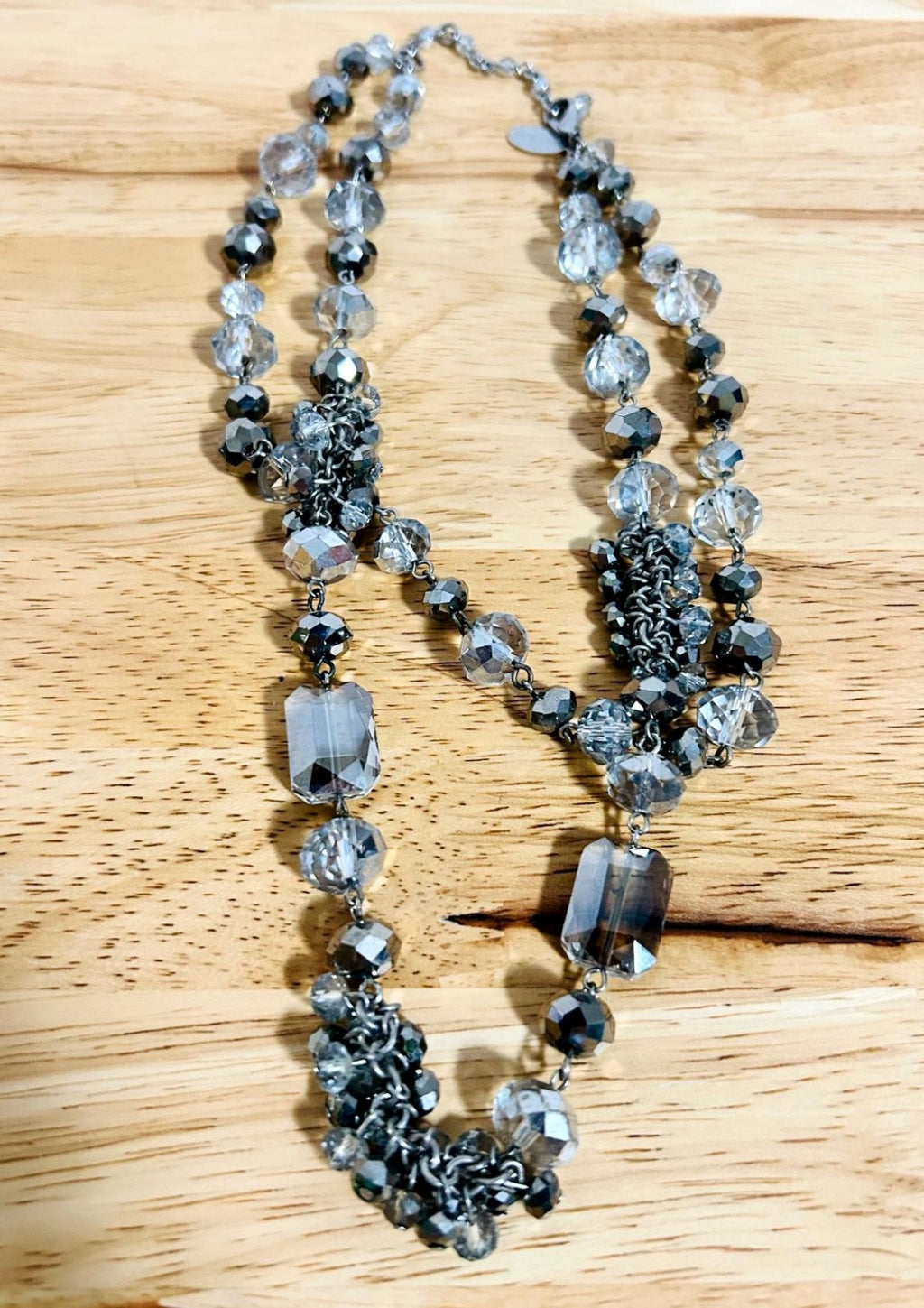 White House Black Market Gray Multi-Strand Crystal Beaded Necklace 18"