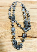 White House Black Market Gray Multi-Strand Crystal Beaded Necklace 18"