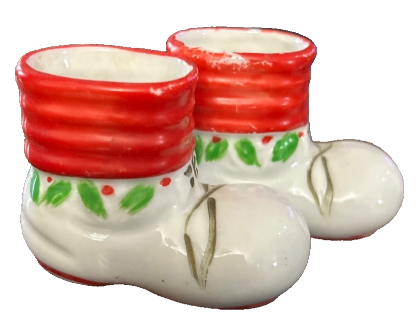 2 Christmas Miniature Santa Boot Ceramic/Porcelain Holiday Decor