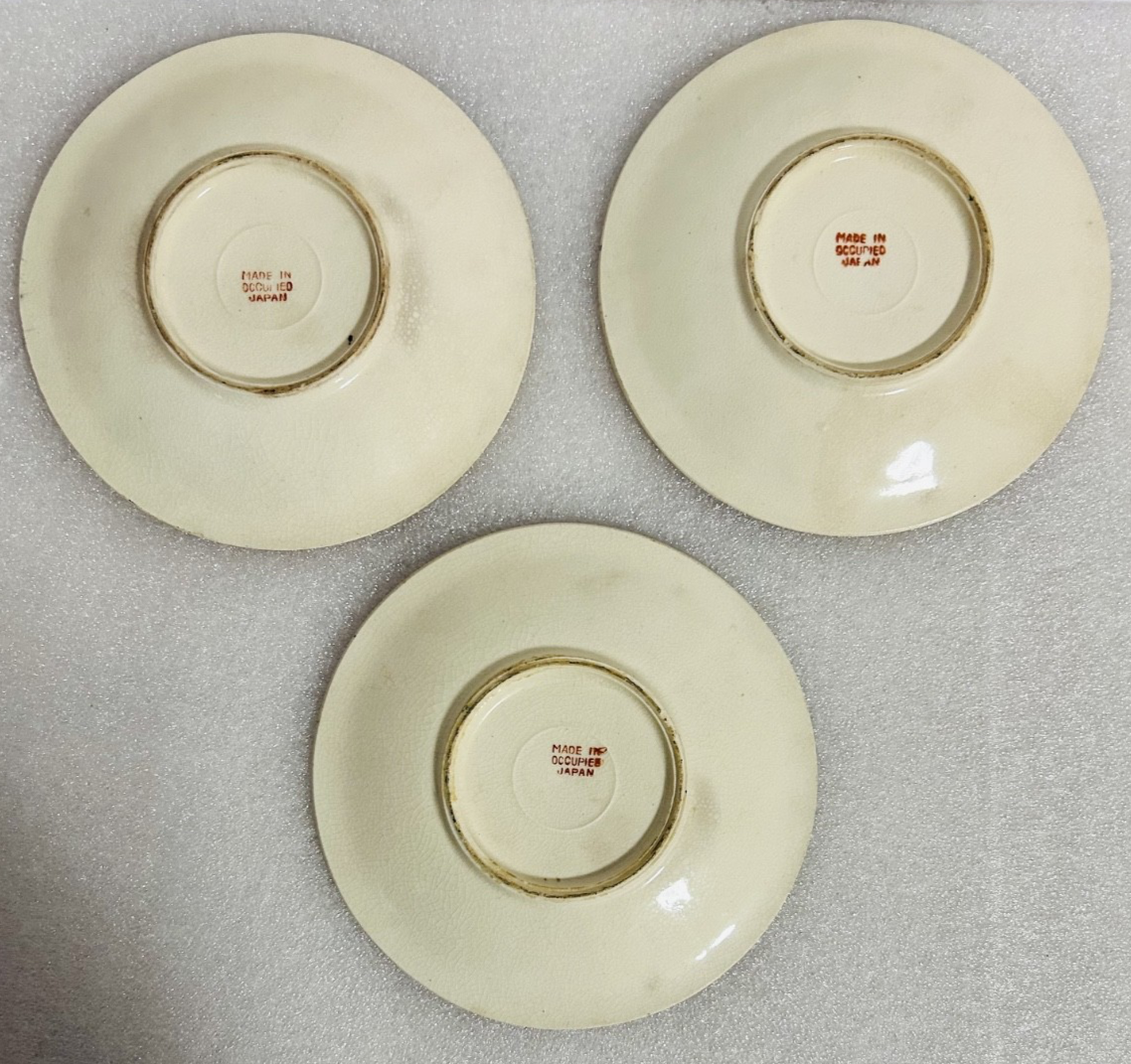 Occupied Japan Hand Painted Demitasse Cup w 3 Saucers Cherubs Vintage