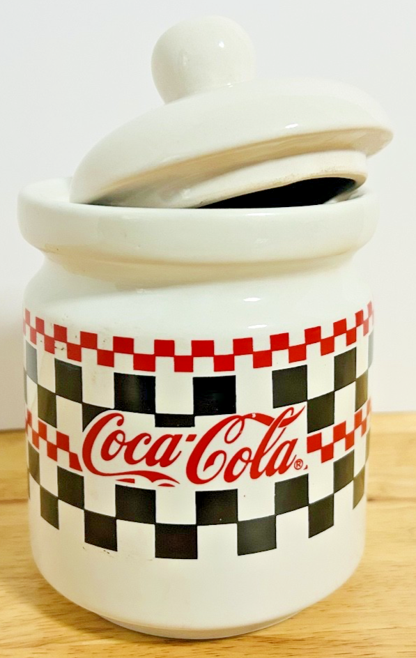 Vintage Coca-Cola Checkerboard Stoneware Canister Set of 4 w/ Lids & Box