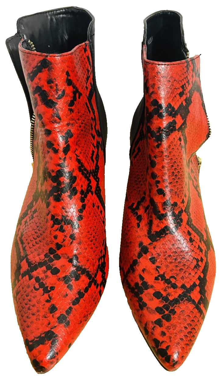Ninety Union Priceless Red Snakeskin Ankle Boots Sz 9 Gold Heel