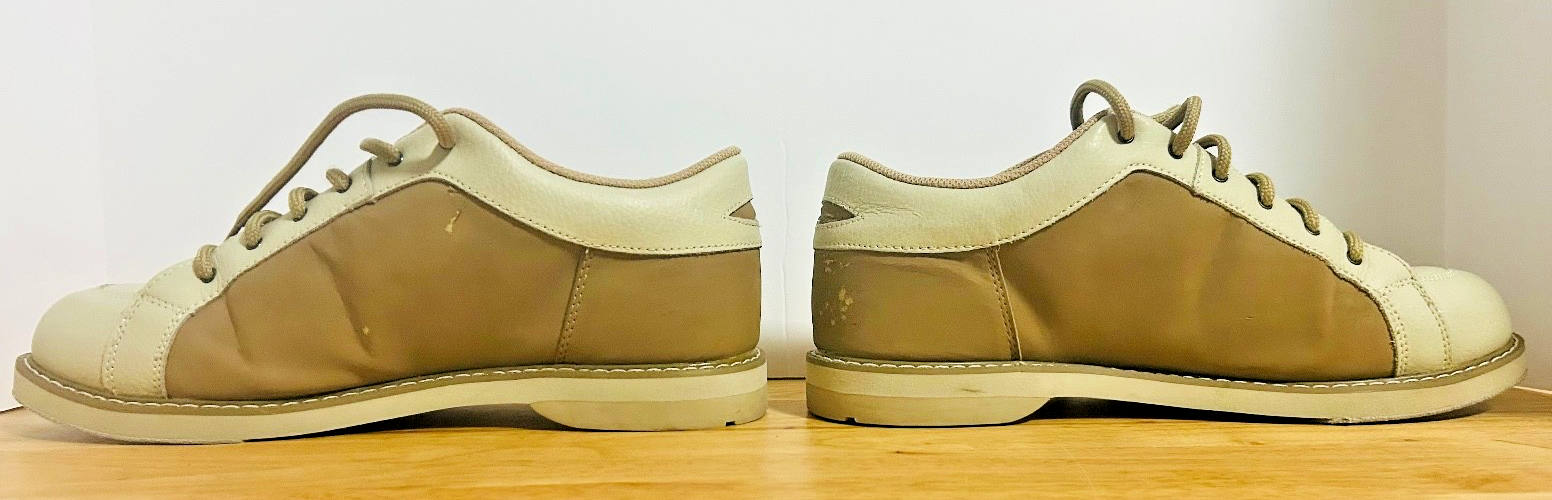 Brunswick Bowling Shoes Mens Size 9 Tan Beige Lace Up Leather Pre Owned