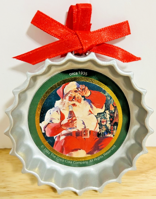 Coca-Cola Trim-A-Tree Collection Bottle Cap Santa Christmas Ornament w/ Box 1990